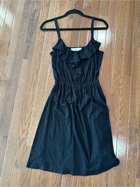 LOFT Black Ruffle-Front Sleeveless Mini Dress